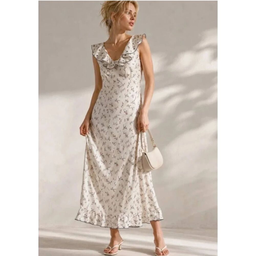Caroline Constas women Floral Arleen Silky Satin Long Maxi Dress size Medium